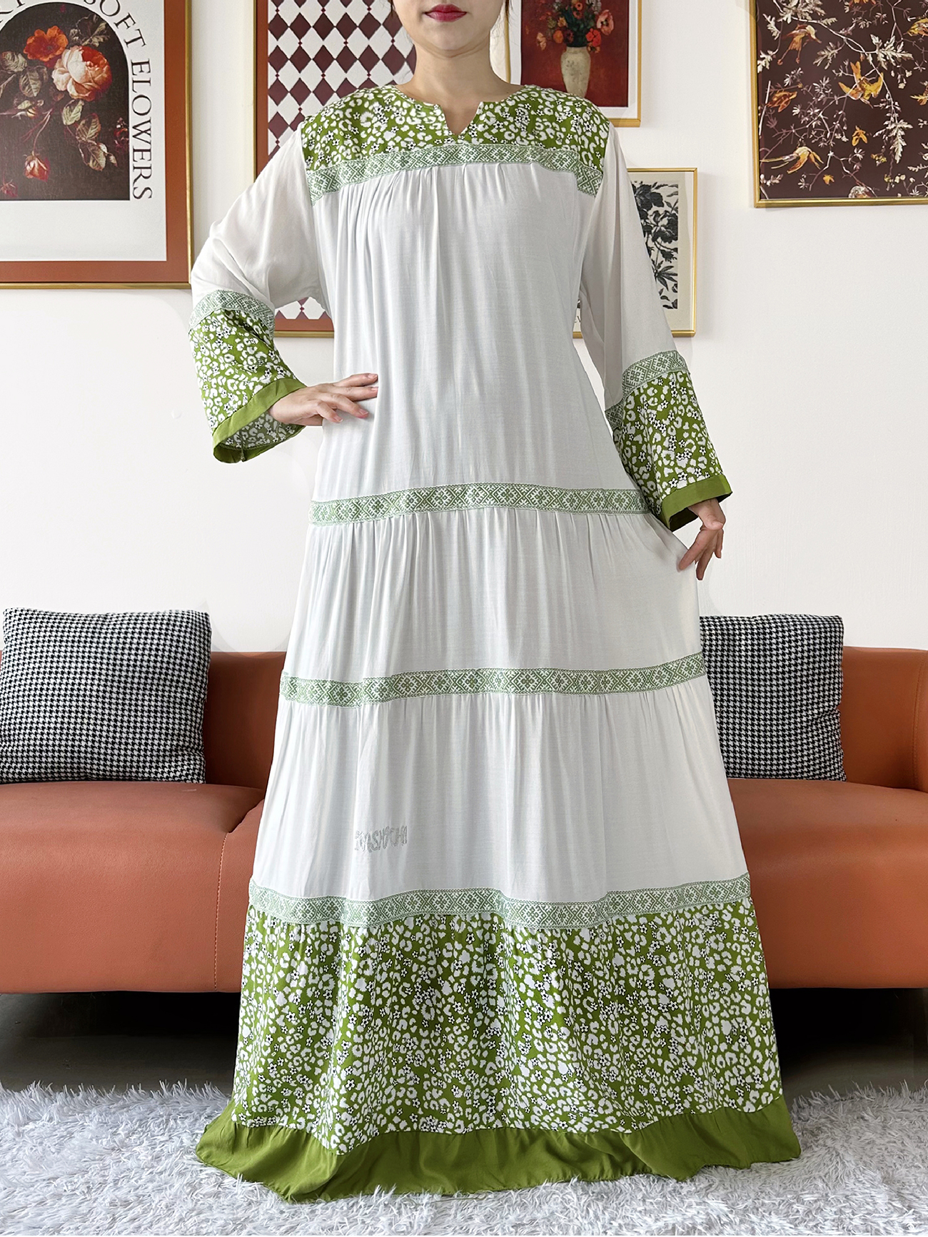 Ventes Exclusives 2026 Nouvelle Robe Africaine Boubou KASHKHA en Coton Abaya Ample Musulmane avec Grand Foulard Maxi pour le Ramadan