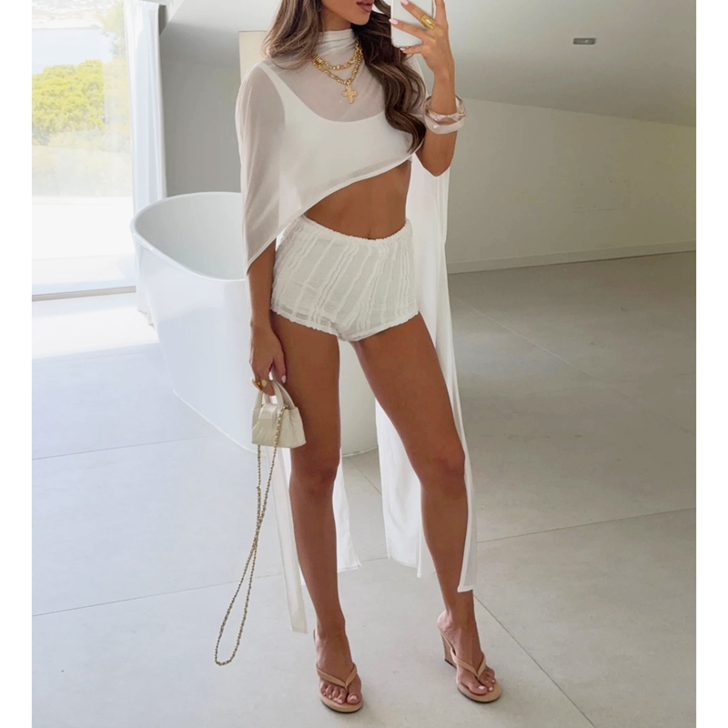 Cape longue en mousseline pour femme, poncho fluide asymétrique, capelette transparente en maille, paréo de mariée pour robe de soirée