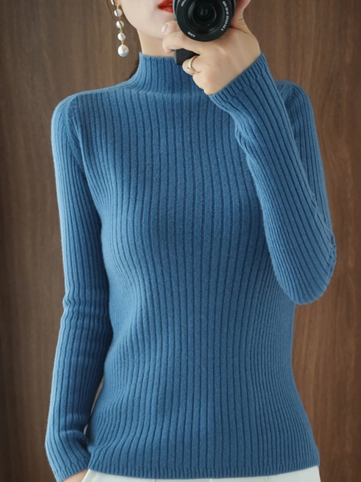 Pull à manches longues coupe couvertes pour femme, chandails optiques chauds, pulls coréens, col mi-haut, tricot monochrome, mode automne et hiver