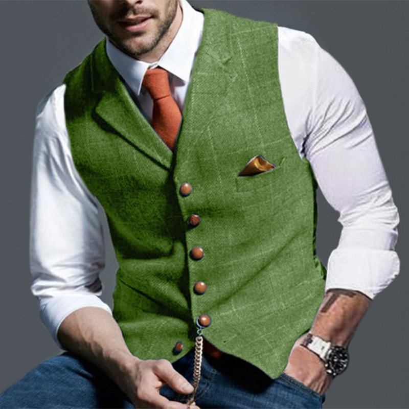 Mode hommes gilets revers Tweed Plaid col en v gilet coupe ajustée gilet affaires robe formelle costume décontracté mariage smoking mâle gilet