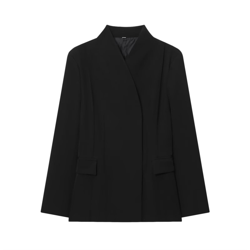 Automne femmes Simple Blazer col en V à manches longues femmes décontracté poche manteaux Chic femmes hauts
