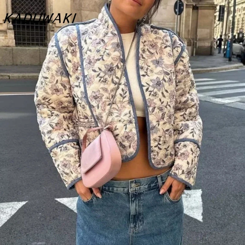 KADUWAKI-Veste courte matelassurera en coton à manches longues et col montant, Streetwear décontracté classique, Vêtements College recto verso, Mode rétro