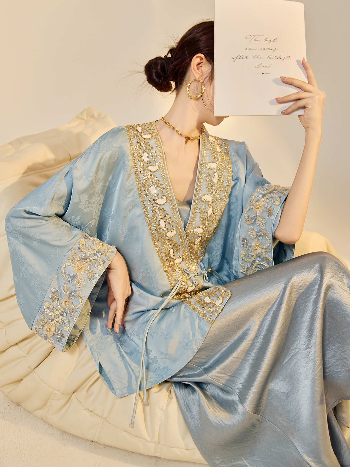 Nouvelle veste de style chinois brodée de perles, faite à la main, avec boucle, haut de gamme, mode, luxe, jacquard