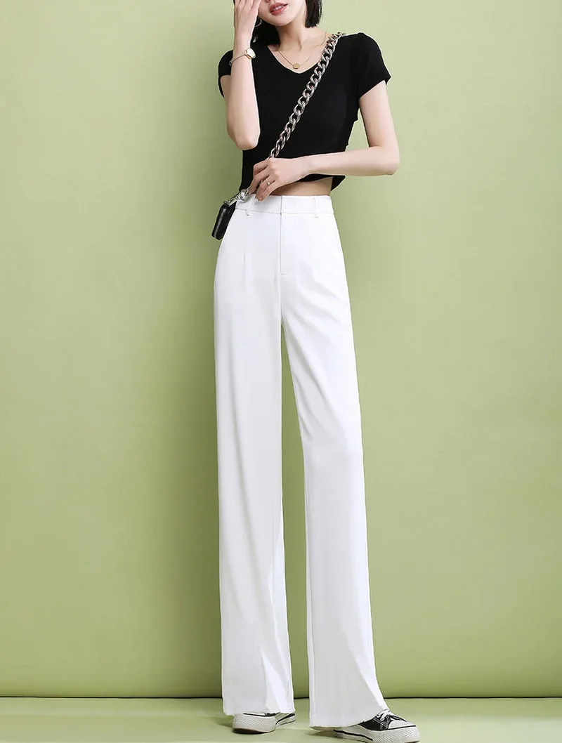 Pantalon élégant pour femmes, mode décontractée, fluide blanc, Long, costume d'été, pantalon droit, jambes larges, ample, 2025