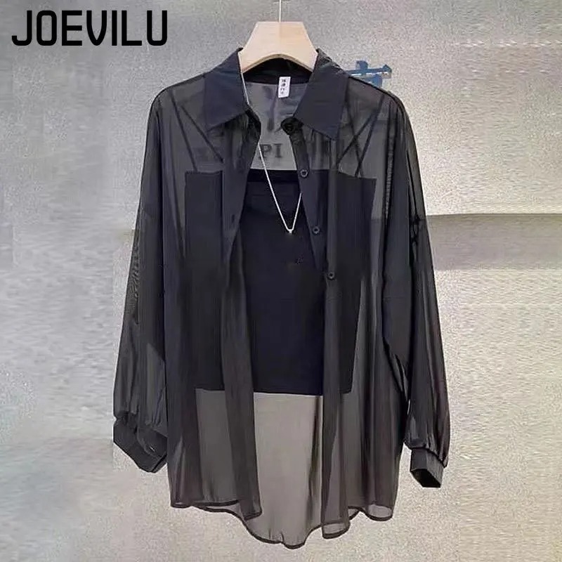 Chemisier en mousseline transparente pour femme, cardigan décontracté résistant aux UV, manteau d'été fin pour le quotidien, vêtement de protection solaire en maille style japonais Y2K