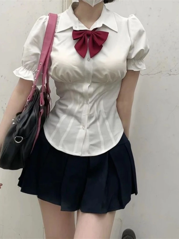 Chemisiers blancs Sexy pour femmes, mode coréenne, Chic, Harajuku, Preppy, élégant, japonais, décontracté, JK, Slim, Y2k, hauts mignons