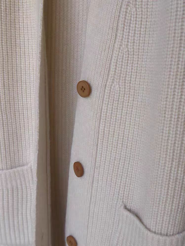 Cardigan mi-long en laine mérinos pour femme, veste d'automne et d'hiver, 100% laine, boutons tricotés, pull en cachemire