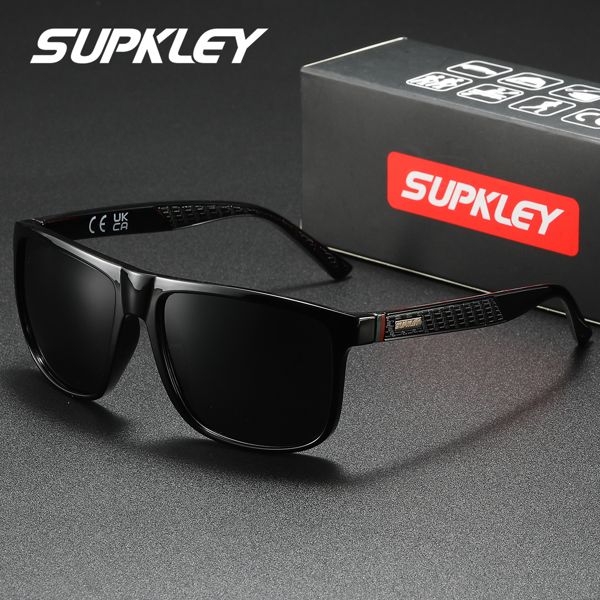 SUPKLEY Lunettes de soleil polarisées simples et décontractées avec monture carrée, résistantes aux UV, pêche, randonnée, cadeau de Noël