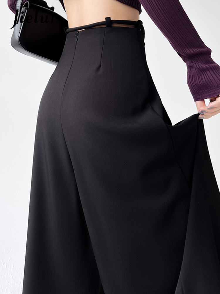 Pantalon Abricot Noir à Jambes Larges pour Femme, Slim, Simple, Décontracté, de Rue, à la Mode, Nouvelle Collection d'Été