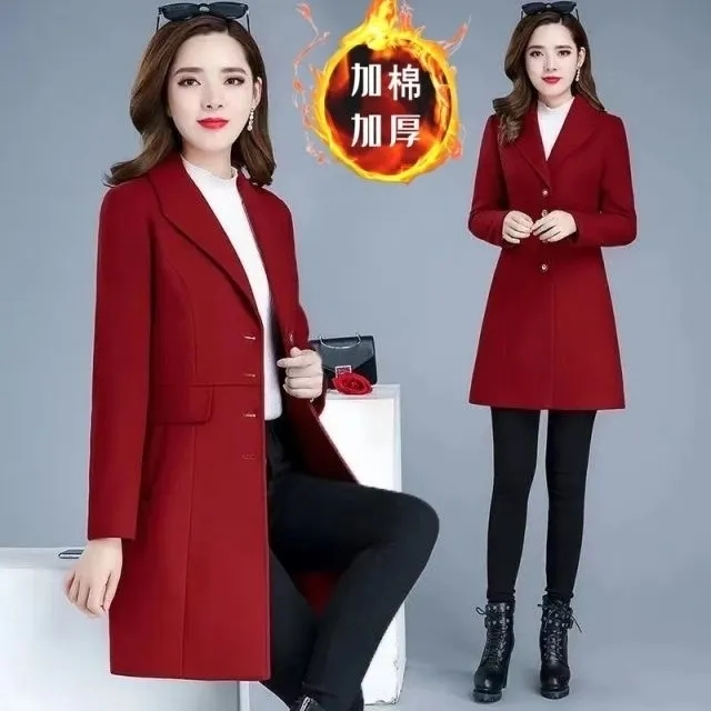 Manteau en laine pour femme, nouvelle collection automne/hiver 2026, manteau en laine élégant, coupe ajustée, longueur moyenne à longue, manteau d'extérieur épais et décontracté pour femme