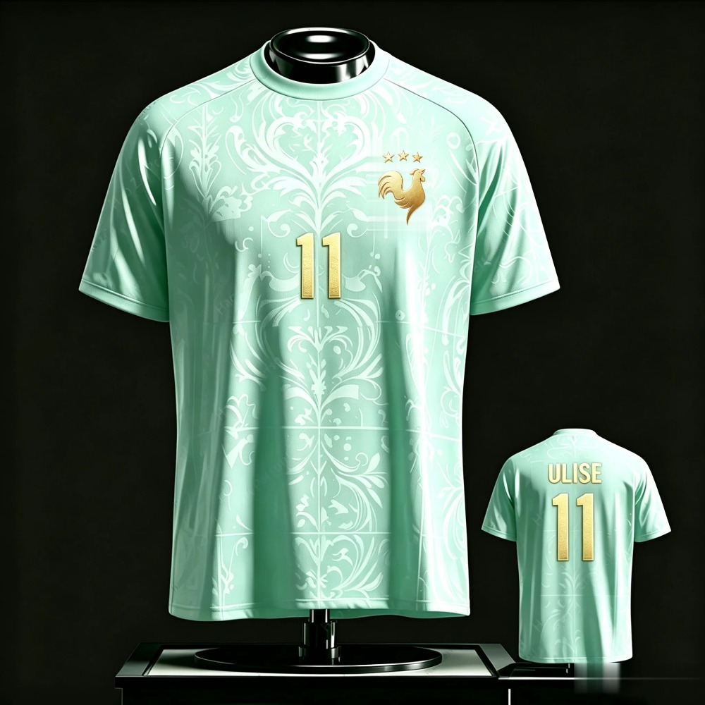 Nouveau maillot de football style français avec badge Coq Doré imprimé, T-shirt respirant à col rond et manches courtes, hauts de sport d'extérieur unisexe