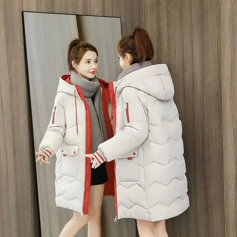 2025 hiver femmes veste manteaux longs Parkas femme vers le bas coton à capuche pardessus épais chaud vestes coupe-vent décontracté étudiant manteau