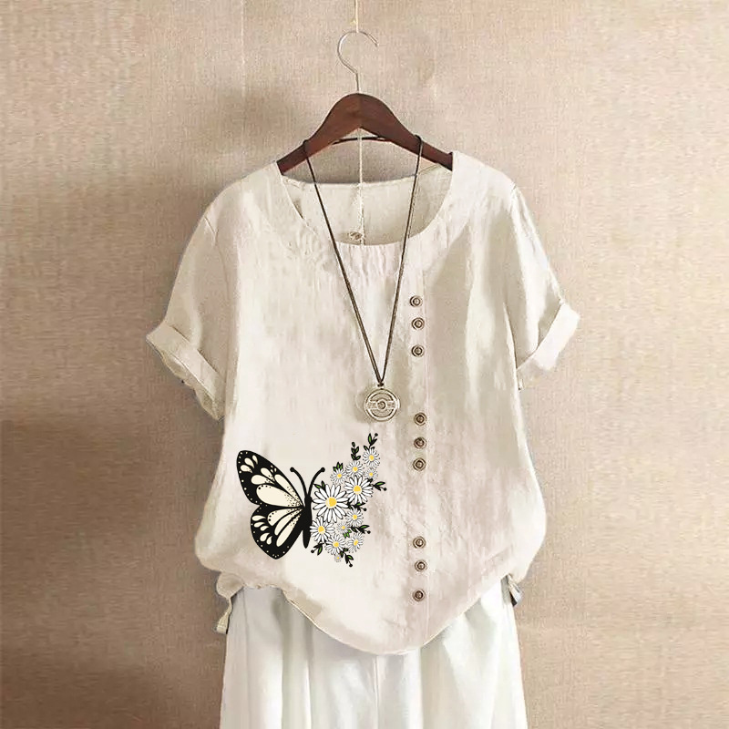 T-shirt en coton et lin pour femmes, chemises décontractées, t-shirts élégants, vêtements d'été Y2k Y-Vintage Fashion