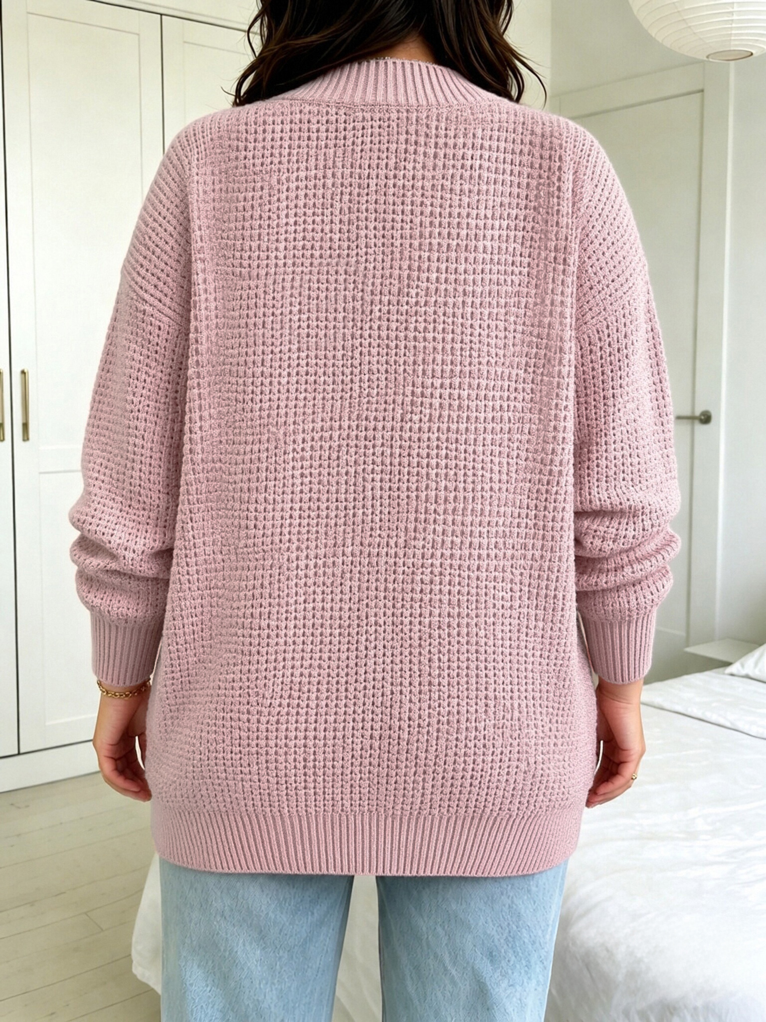 Cardigan ouvert élégant pour femmes, grande taille, pull en maille, vêtement d’extérieur pour l’automne et l’hiver, coupe ample, avec poches, manches longues, idéal pour les vacances et les tenues décontractées.