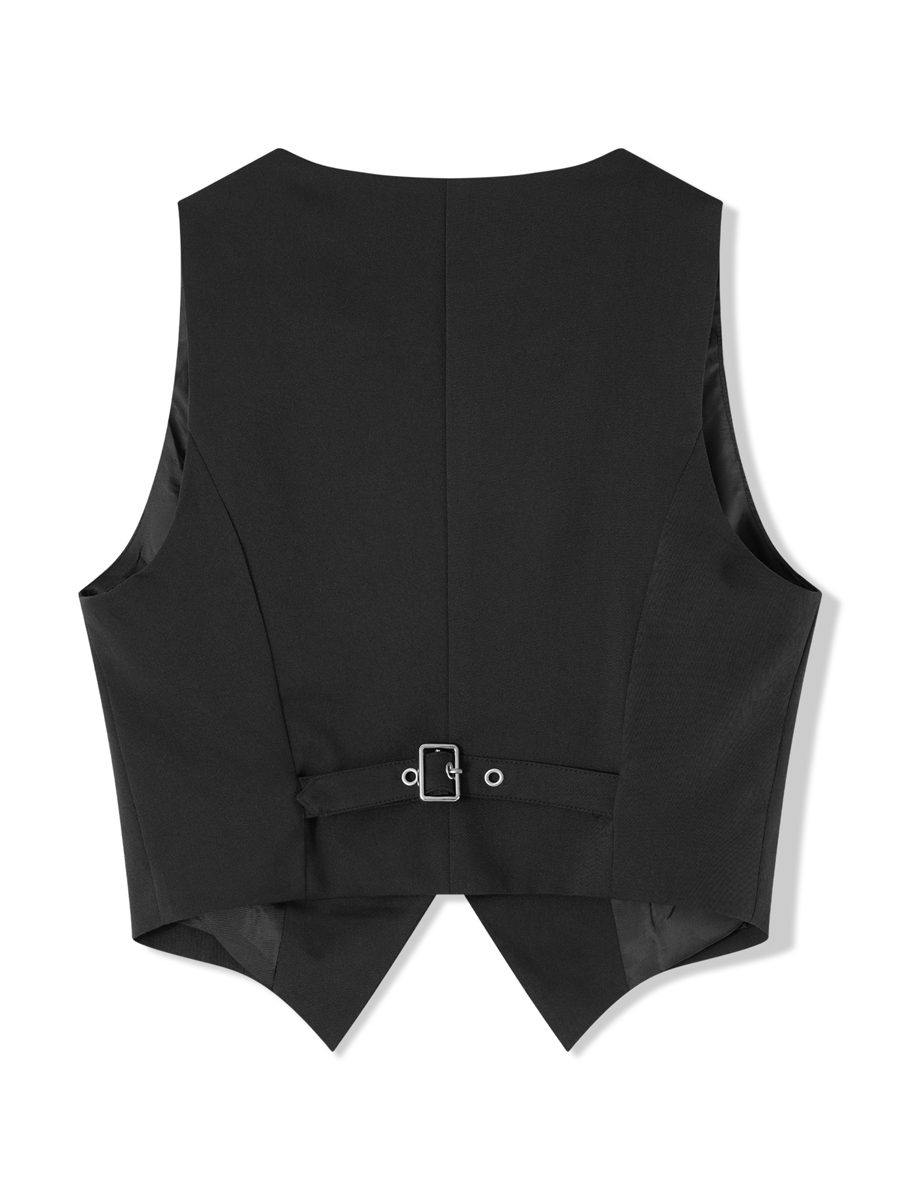 Mode femme noir gilets sans manches décontracté col en V bouton gilet formel affaires smoking chemise coupe ajustée recadrée Blazer gilets
