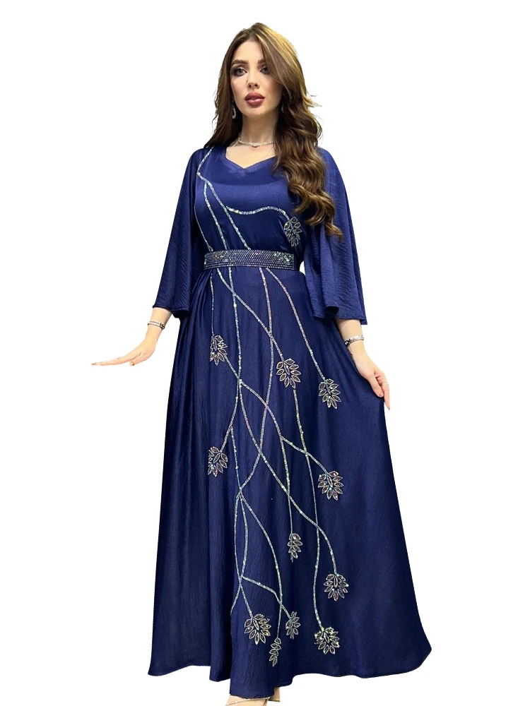 Robe de soirée musulmane à lacets pour femmes, Abaya, Hijab, Ensemble de caftan marocain, Diamant, Turquie, Éducatif