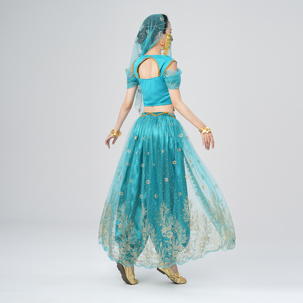 Costumes de spectacle de danse du ventre pour femmes, costume pantalon de princesse Aladdin Jasmine, vêtements de fête, tenue de danse