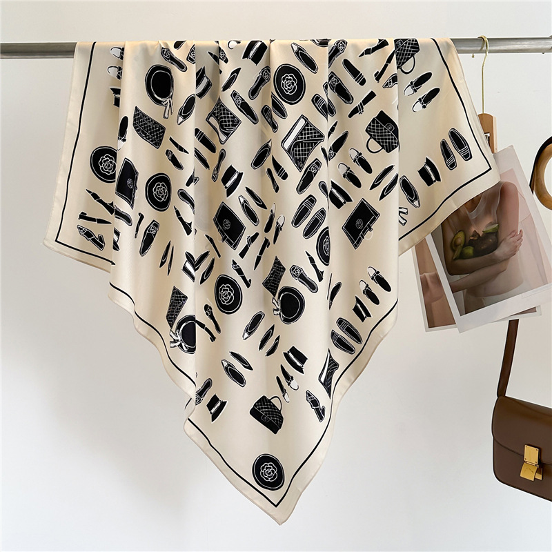 Foulard carré 90x90cm de protection solaire pour femme, en soie imprimée, bandana, châle de plage de luxe, élégant, pour voyage, hijab, bandeau
