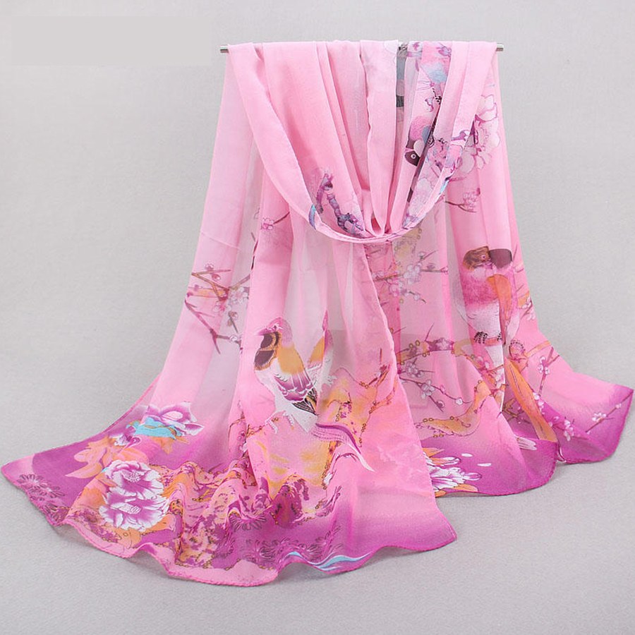 Écharpe en mousseline de soie pour femmes, motif pie, Simulation de soie, longue écharpe en gaze, protection solaire, sac à bandoulière, foulard
