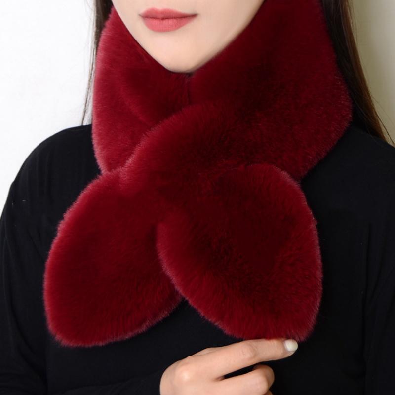 Écharpe en fausse fourrure de lapin d'hiver pour femmes et filles, écharpe douce en peluche, écharpes de couleur unie, collier de cou plus chaud, cadeaux de Noël