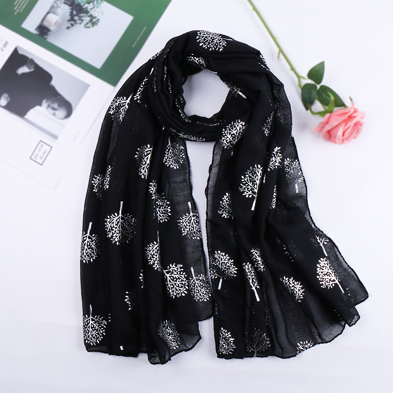 Été nouveau coton écharpe pour femmes filles étudiants argent arbre lin foulards doux tricot Viscose châle printemps femme Wrap châles