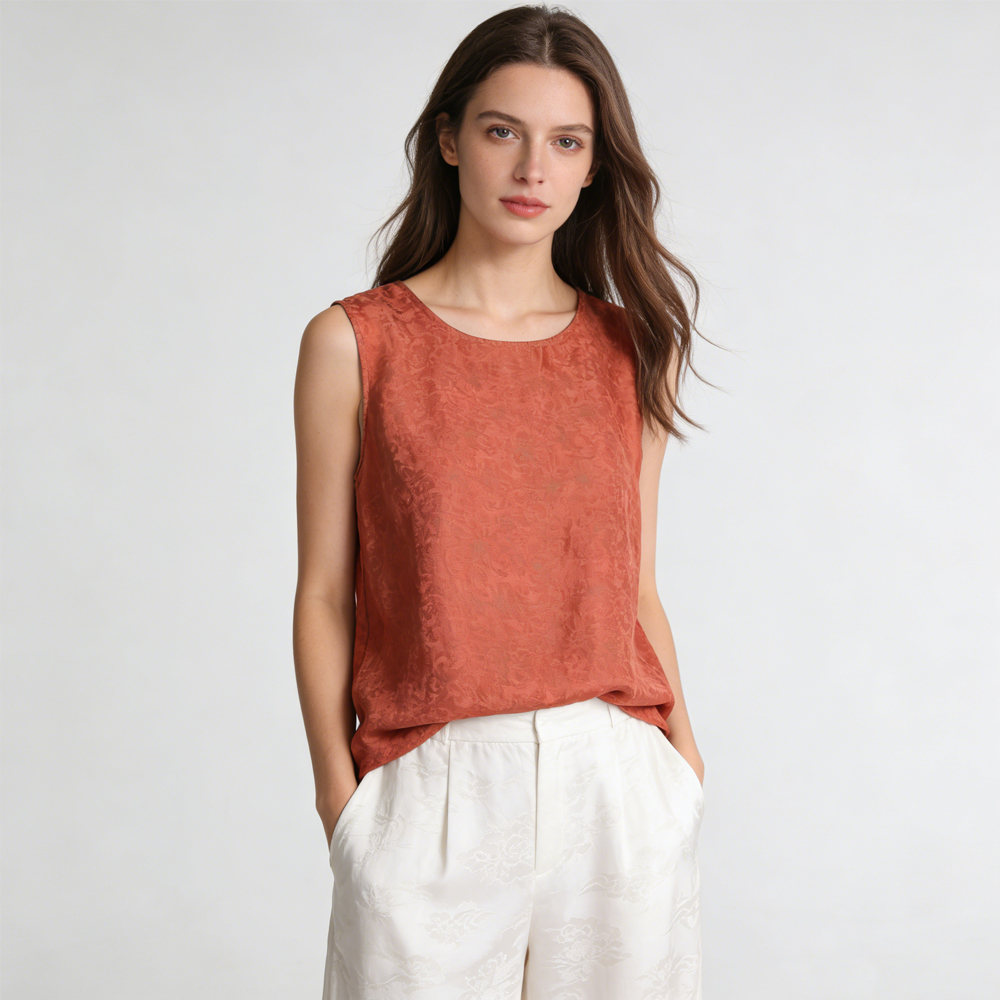 Nouvelle Collection Été 2026 – Gilet Sans Manches en Soie de Mûrier 100% Naturelle HuaLuo, Tissu Jacquard Nuage Parfumé, Double Usage, pour Femme