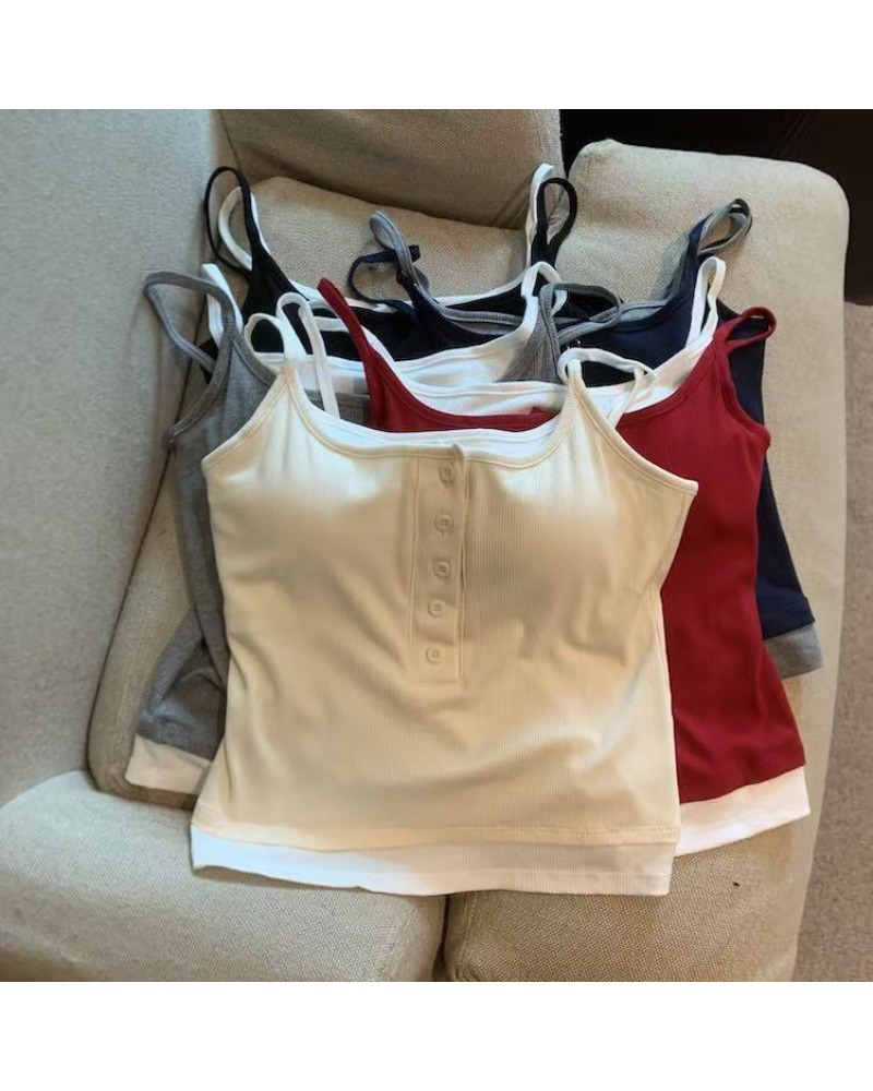 Camisole Faux Deux Pièces Tendance pour Femme Printemps Automne, Coupe Courte Ajustée avec Coussinets de Poitrine, Style Coréen Urbain pour Femme Audacieuse