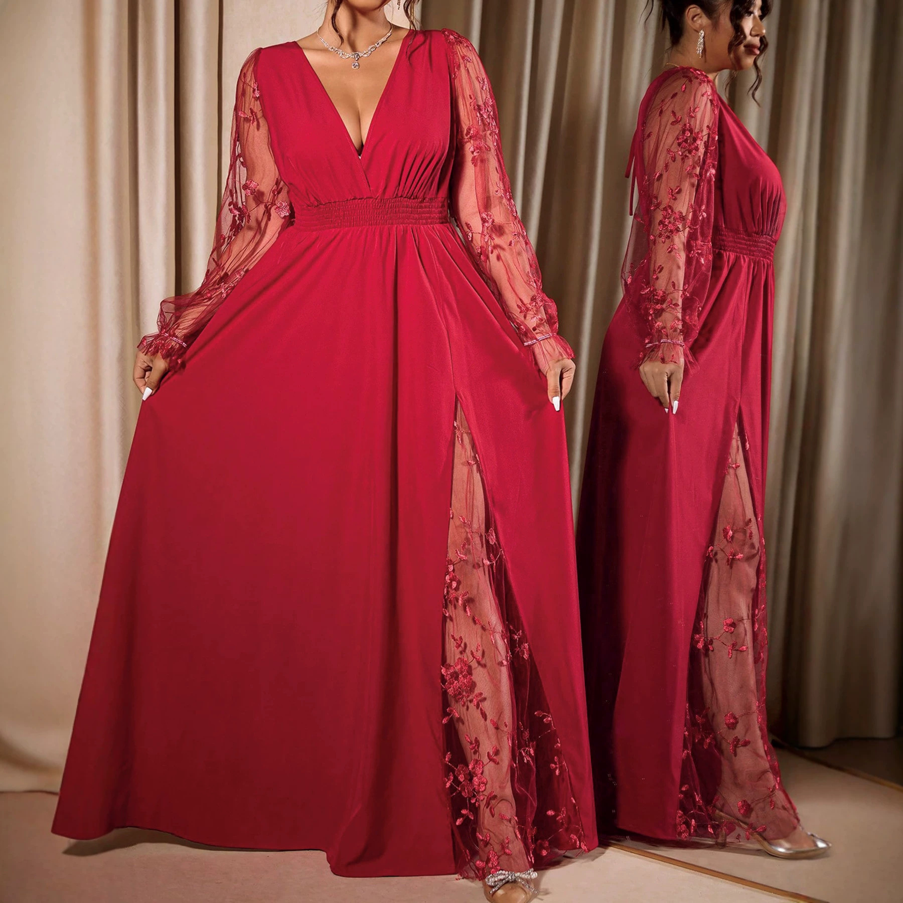 Robes pour femmes grandes tailles L-4XL, robes en dentelle à manches longues, style streetwear décontracté, 3XL 4XL, robe longue maxi grande taille, surdimensionnée