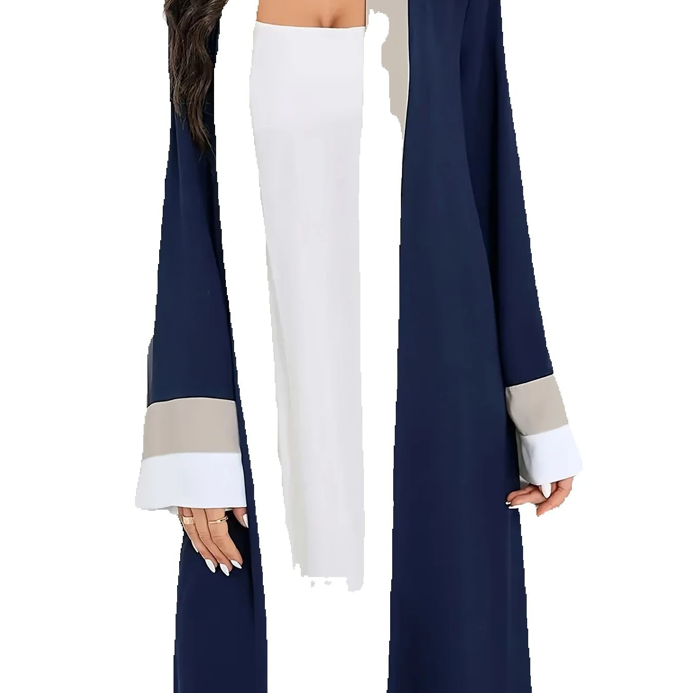 Robe longue décontractée et élégante pour femme, col ouvert, manches longues, color-block, coupe ajustée, extra-longue, tendance, pour femmes musulmanes