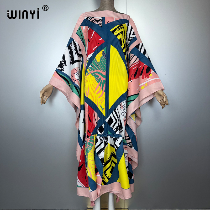 WINYI mode plissée élastique robe ample vacances plage couvrir maxi caftan abaya dubaï robes de soirée de luxe boho robe de soirée