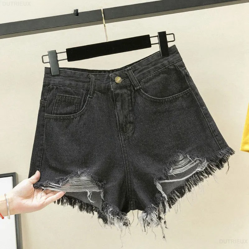 Jean Shorts 2025 nouveaux bas mode Shorts décontracté és femmes taille haute trou ample jambe large Shorts été pantalons Cortos De Mujer