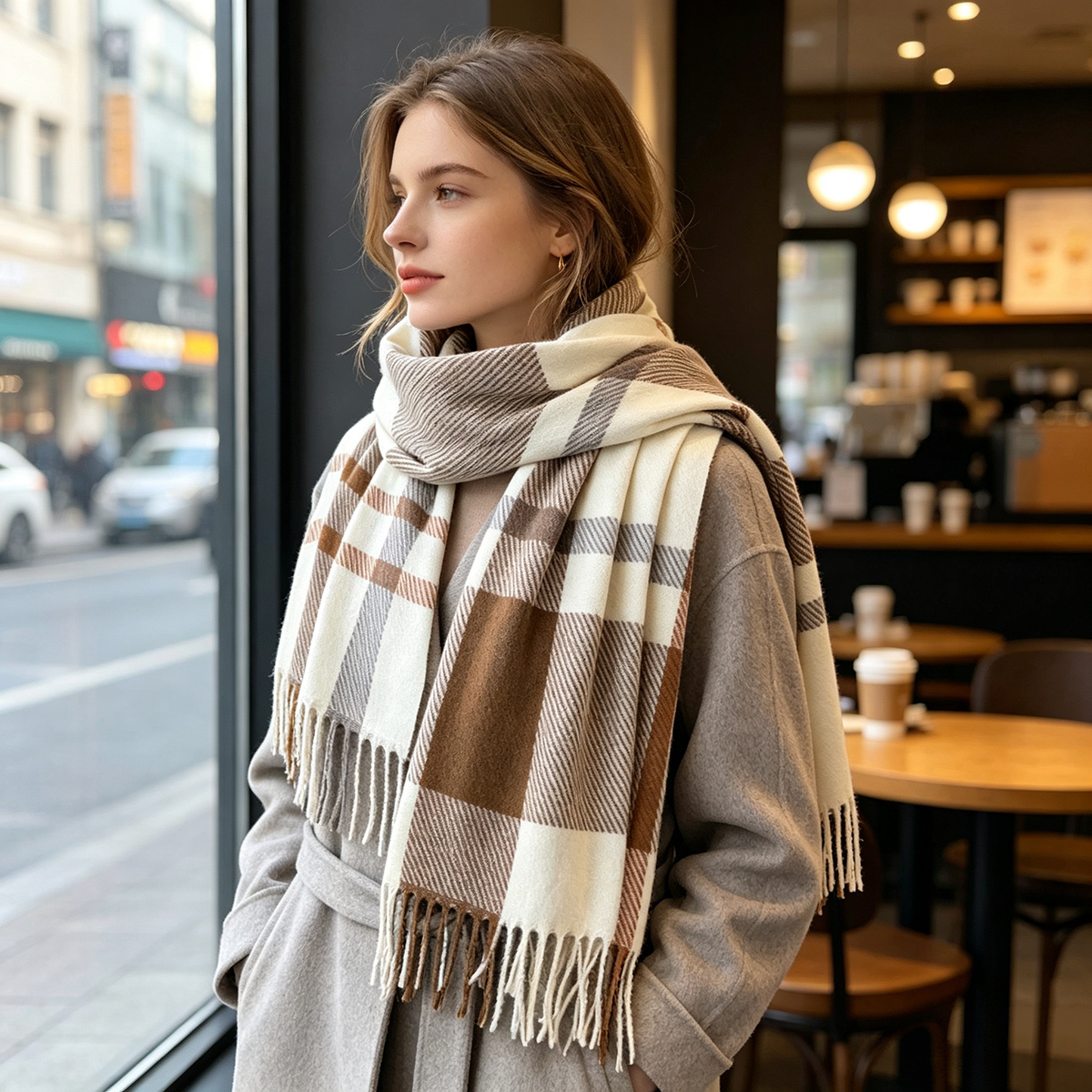 Écharpe de luxe chaude pour l'hiver, châle pashmina à franges, écharpe en imitation cachemire pour l'automne, couverture élégante pour femmes