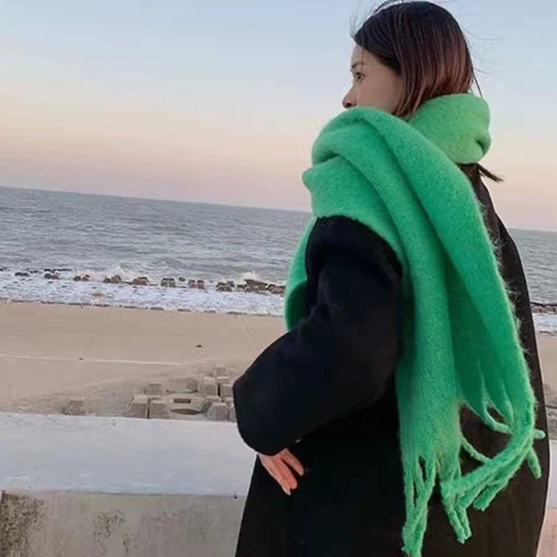 Écharpe en cachemire douce pour femmes et filles, couleur unie, longue et chaude, avec pompon, châles enveloppants, nouvelle collection hiver 2024