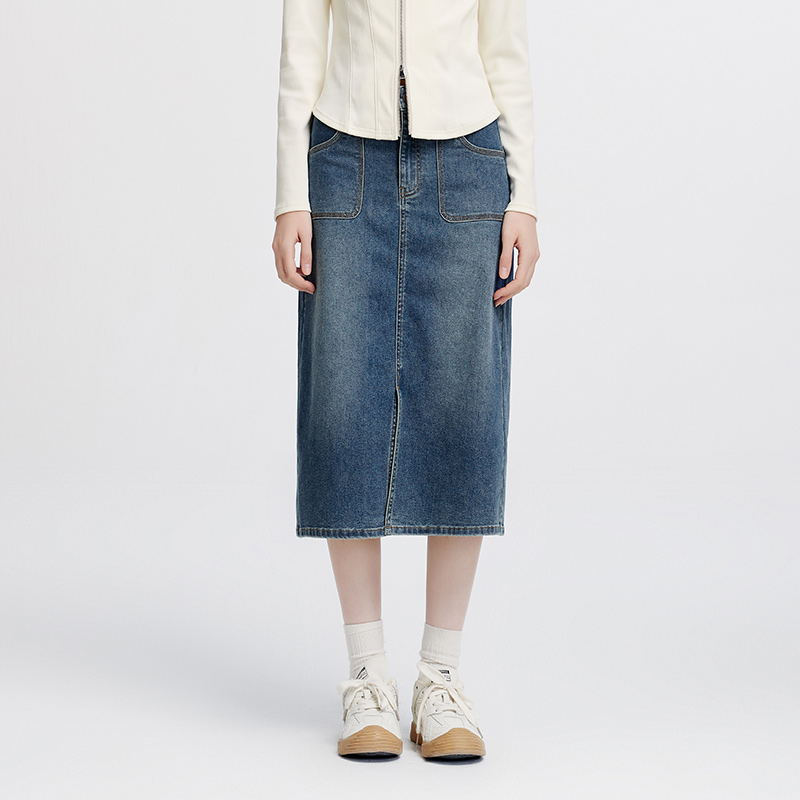 Jupe longue droite en jean fendue pour femme Semir, style rétro urbain, confortable pour le quotidien, collection automne 2026