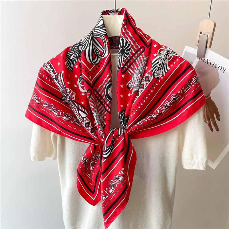 Foulard de luxe en soie sergée 90 cm pour femme, châle en satin, écharpe élégante à motif floral, bandana, bandeaux pour la tête, foulards féminins