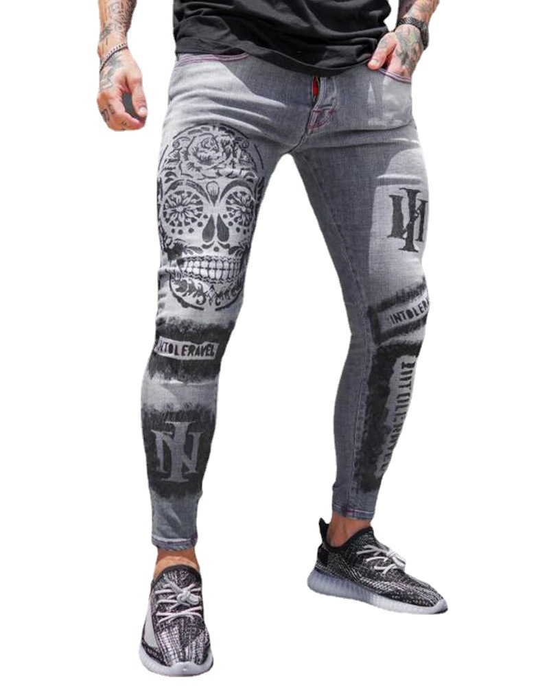 Jean extensible pour hommes à la mode pantalons décontractés mince imprimé gris jean hommes mode imprimé jean hommes crayon pantalon jean Slim hommes