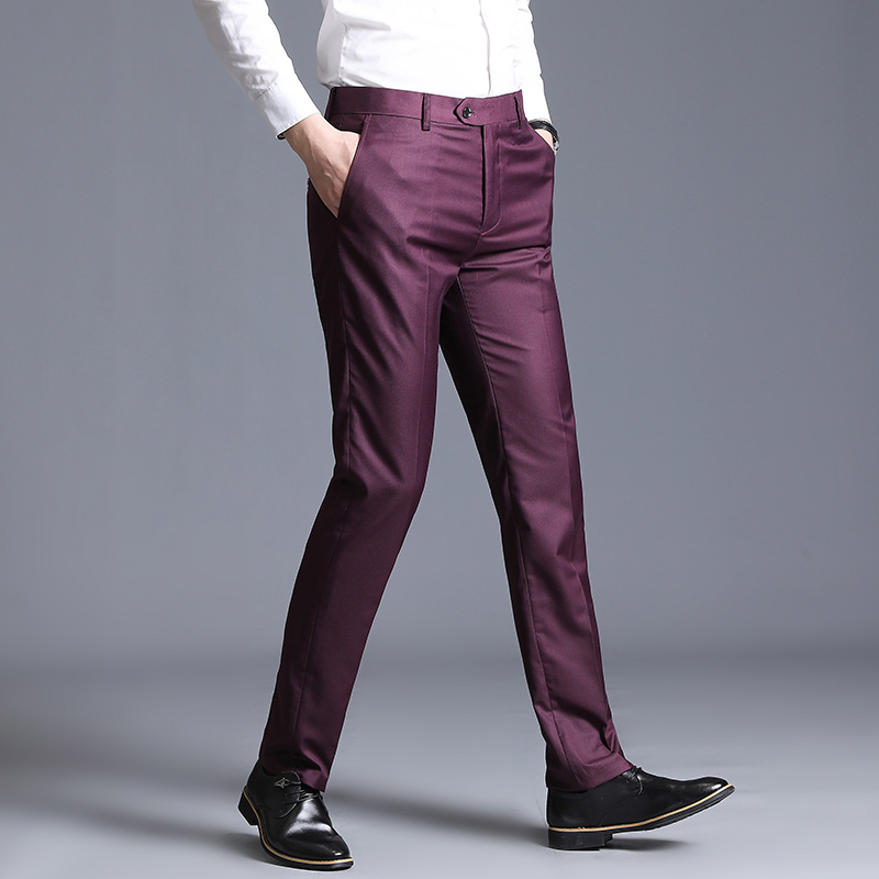 [2024] [Style Business] Nouveau pantalon de costume élégant pour homme, couleur unie, coupe décontractée, pantalon long et ajusté