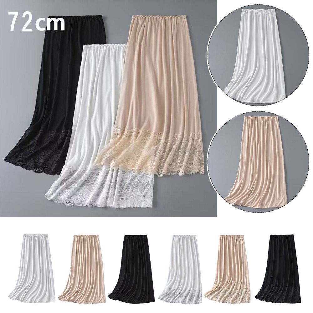 Jupe mi-longue en soie glacée fine pour femme, sous-jupe en dentelle anti-transparence, taille haute élastique anti-éclairement