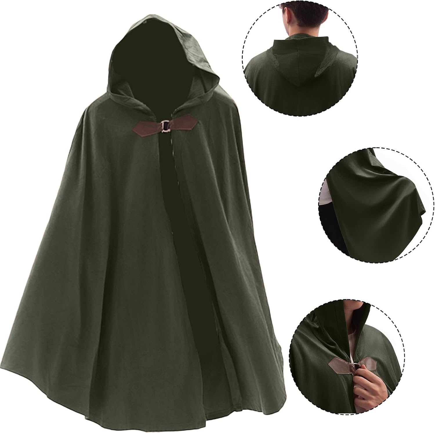 Cape en velours pour homme avec capuche, cape médiévale Renaissance à capuche pour femme, cape à capuche pour Halloween avec fermoir à boucle métallique