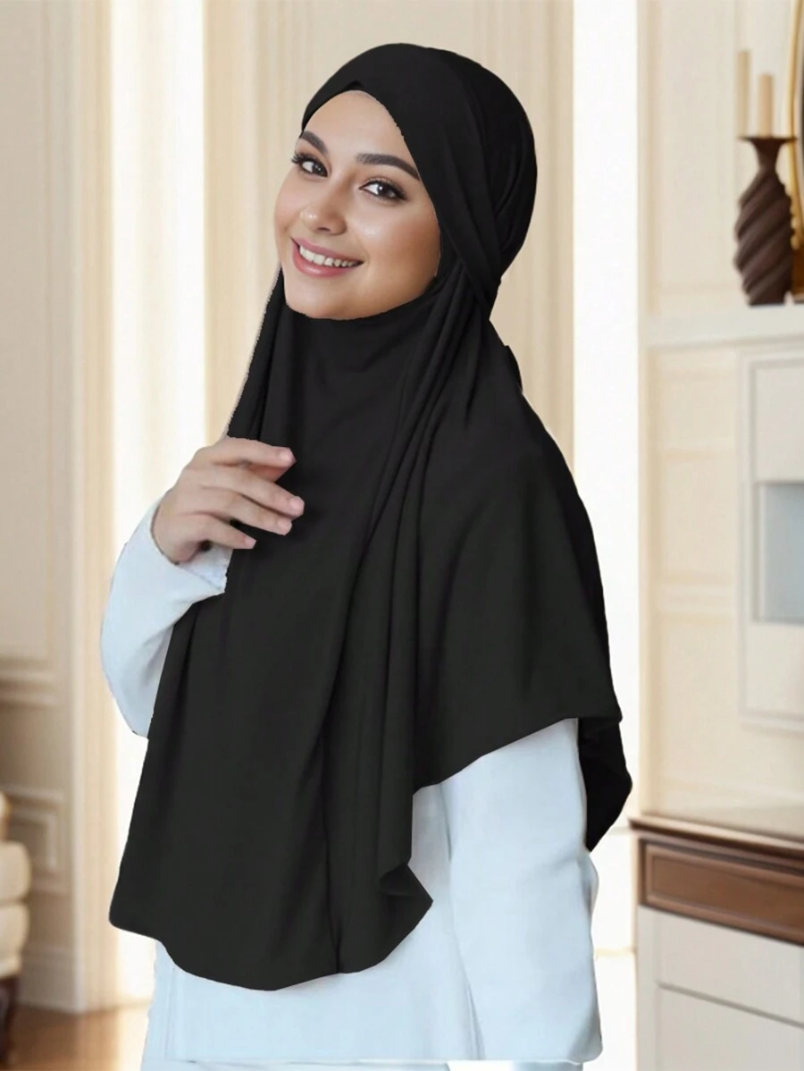 Hijab musulman prêt-à-porter avec sangle, foulard instantané en jersey, voile islamique uni, bandana pour femme musulmane