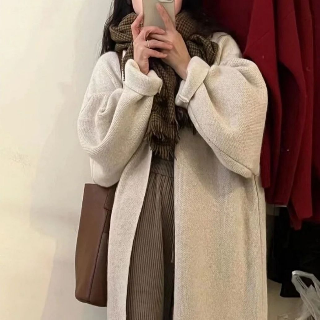 Cardigan tricoté pour femmes, manteaux, pull décontracté, solide, Extra Long, manches longues, point ouvert, coupe ample, élégant, bureau, automne 2025