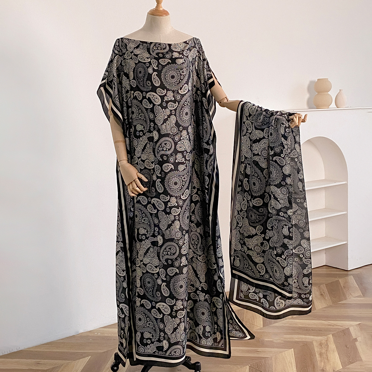 Robe Maxi Décontractée avec Grande Écharpe pour Femme, Kaftan Musulman, Africain, Châle Paon, Été, Dubaï, Turquie, Abaya, Nouvelle Mode