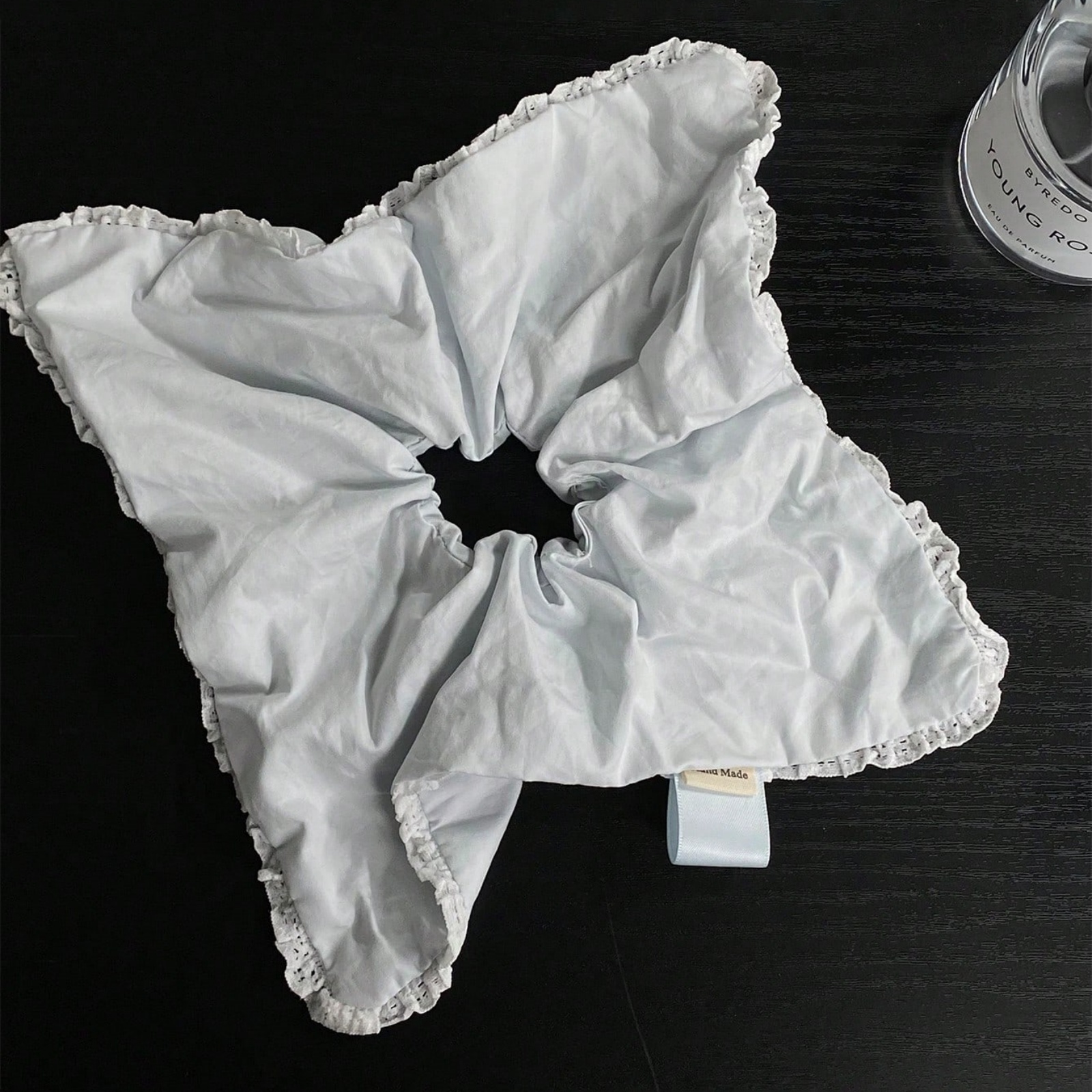 1 pièce Chouchou pour cheveux élégant et doux pour femme, bleu clair uni, style coréen minimaliste, polyvalent, mignon, avec foulard intégré, pour le quotidien