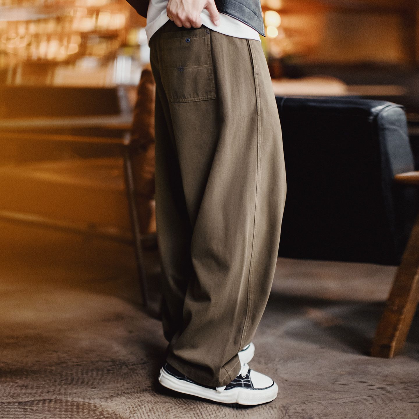 Pantalon de travail Maden pour homme, kaki, coupe bootcut, jambe large, coupe ample, style décontracté, streetwear, rétro américain