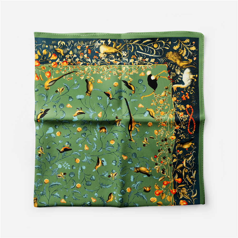 Foulard en soie sergé femme peinture d'oiseau florale foulards carrés enveloppes Bandana petit Hijab Foulards en soie cravate bandeau foulard 53CM