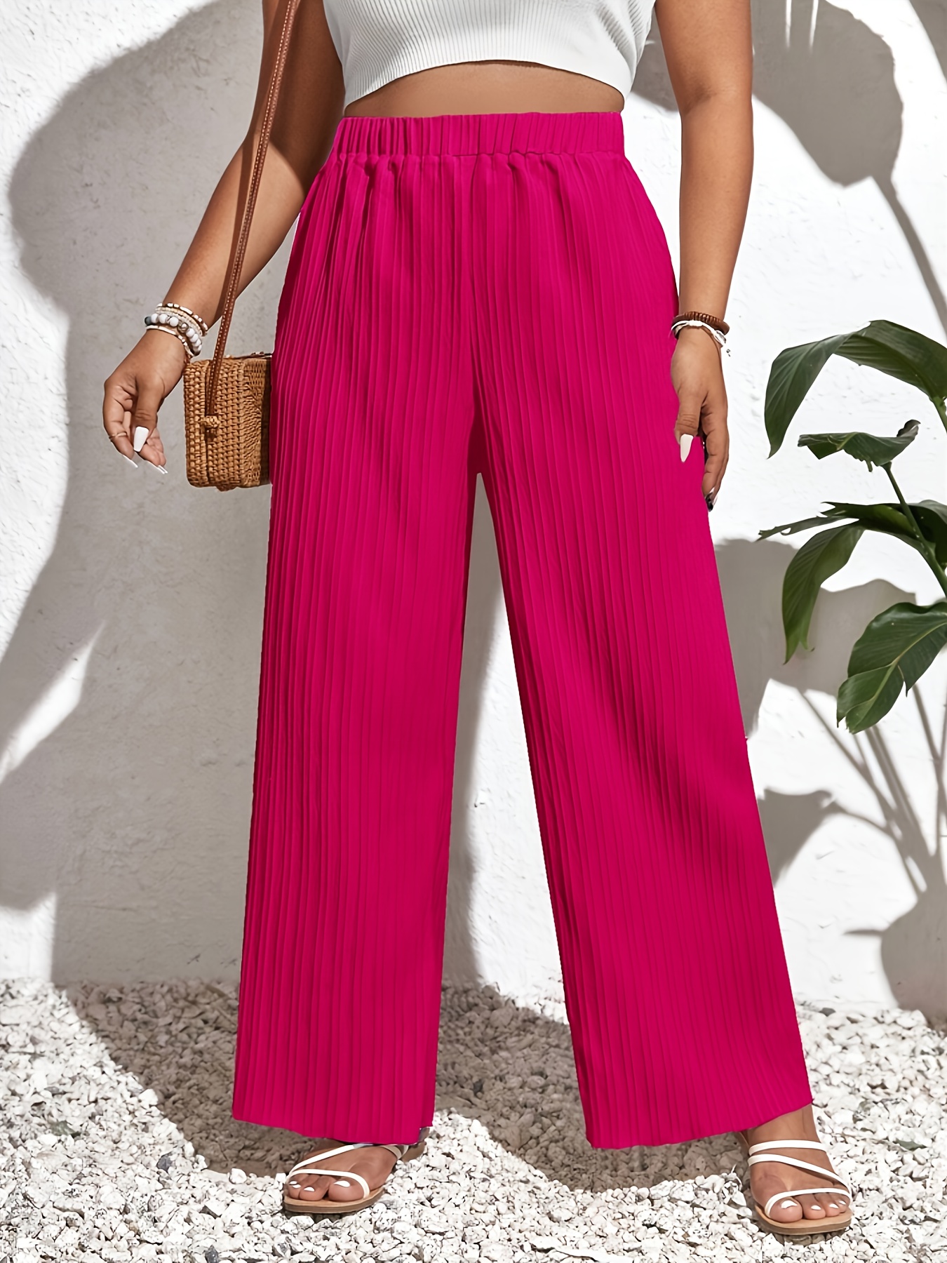 Pantalons pour femmes grandes tailles, nouveau style européen et américain, couleur unie, décontracté, texture ample, pantalon large à taille haute
