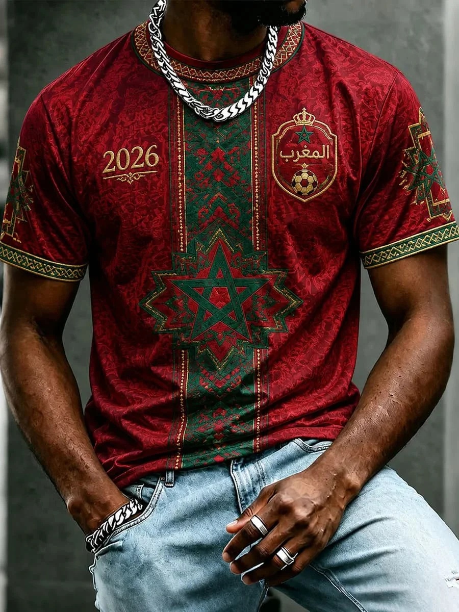 Nouveau maillot de football de l'équipe nationale marocaine 2026, style national, t-shirt décontracté pour homme, idéal pour les fans et l'entraînement sportif