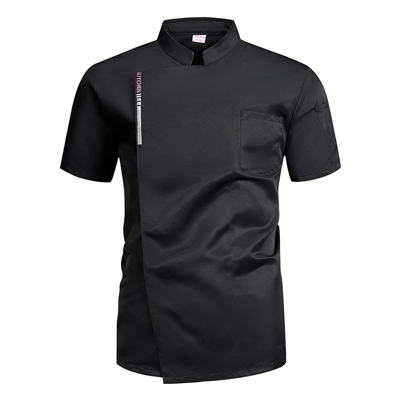 Veste de cuisine d'été pour homme, chemise blanche, uniforme de restauration, tenue de travail pour barbier, veste de boulanger à manches courtes, noir, gris