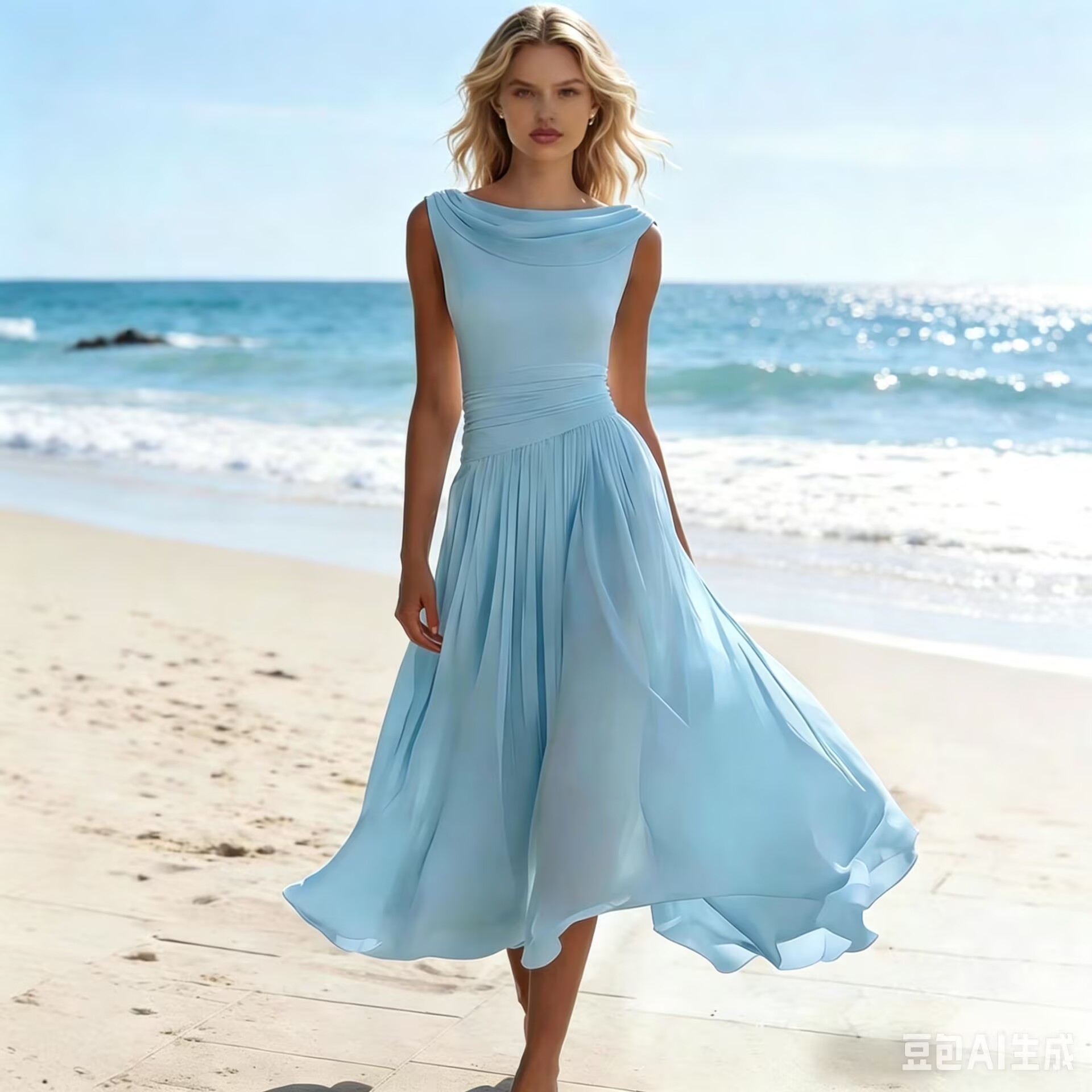 Robe longue d'été fluide en mousseline de soie pour femme, style bohème, sans manches, élégante, cintrée à la taille, pour cocktail et soirée, chic et stylée