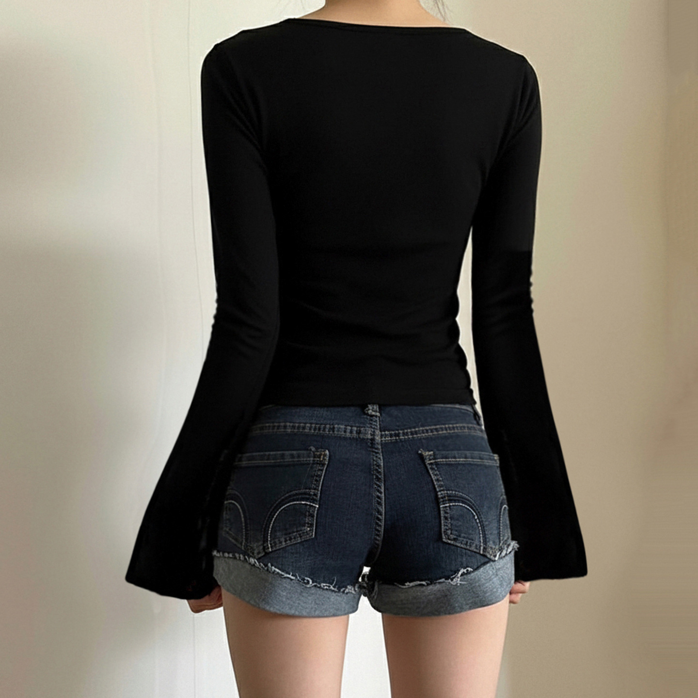 Pull en tricot pour femmes, chemisier Chic français, panneaux en dentelle, col bas, manches cloche, taille cintrée, haut trapèze, nouvelle collection 2025